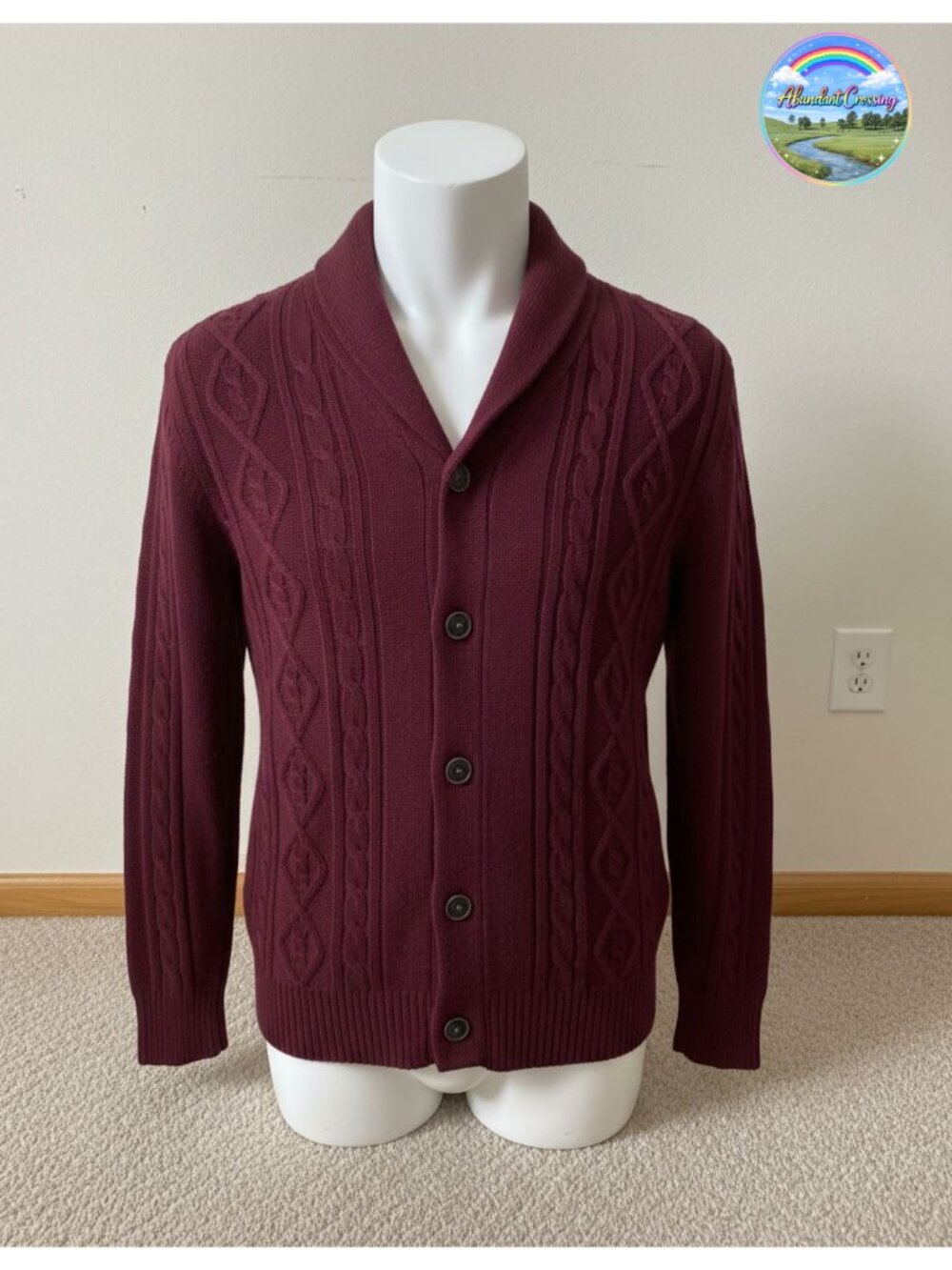 Men's Wool Blend Cardigan Sweater Cable Knit Shawl Collar Button Up Classic